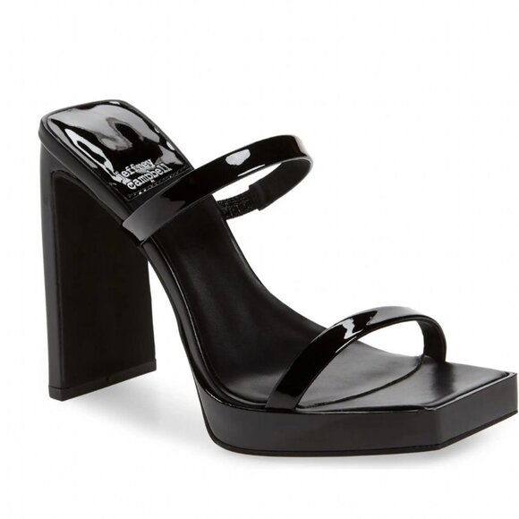 Jeffrey Campbell Hustler Platform Sandals Black Size 9.5 Square Toe Shoes Patent - Picture 2 of 13